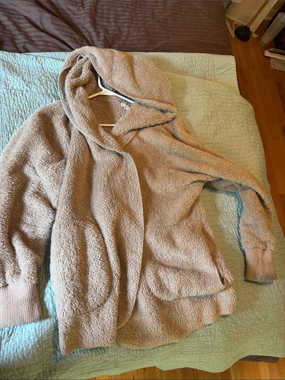 Hem & Thread Cozy Hooded Teddy Jacket in Light Taupe